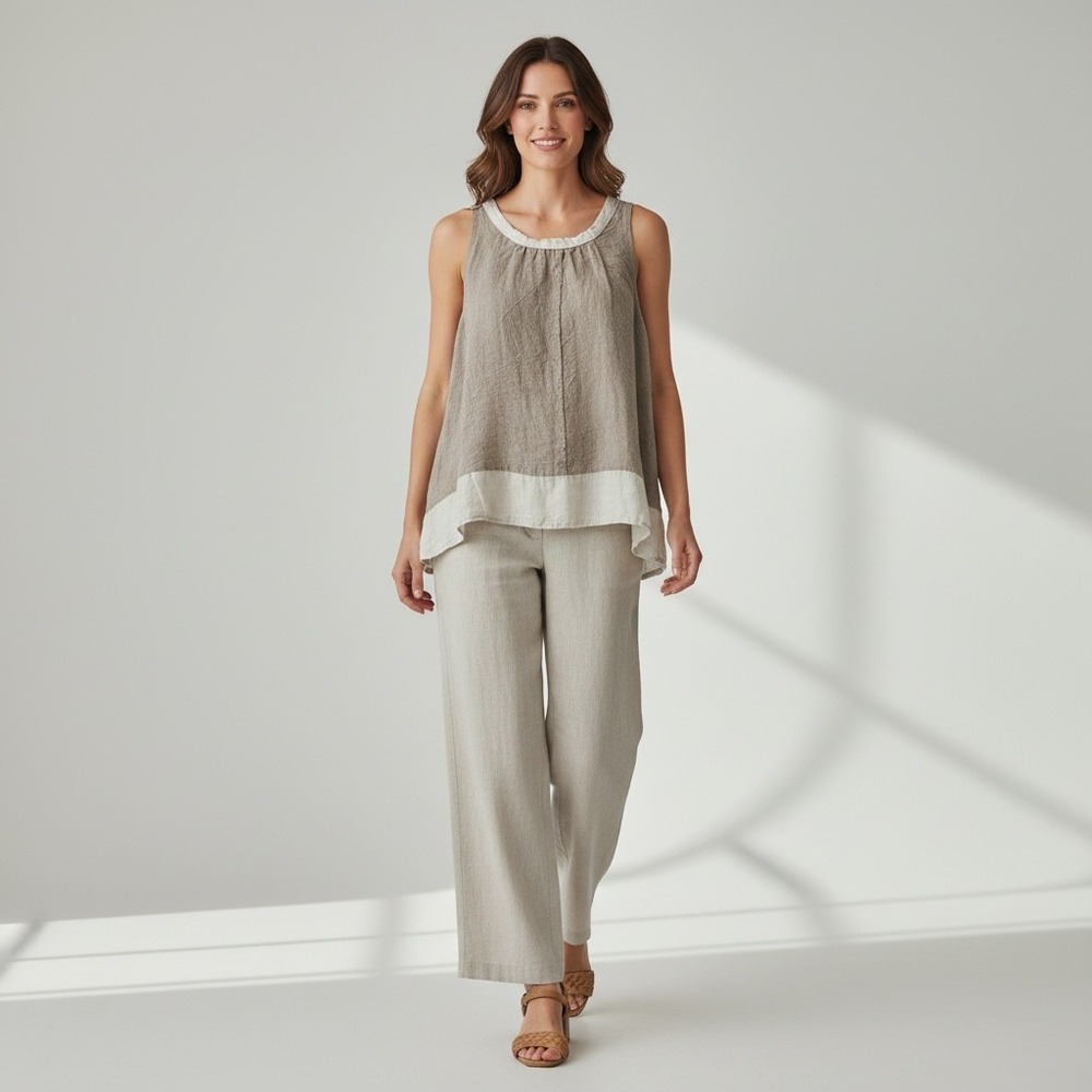 Magnolia Pearl Love Linen Tank Women OS Brown Natural Relaxed Boho Elegant Chic